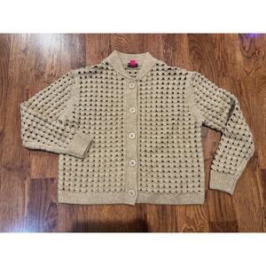 Vince Camuto Women's Pointelle Crew Neck Cardigan Tan Size S Stylish & Cozy